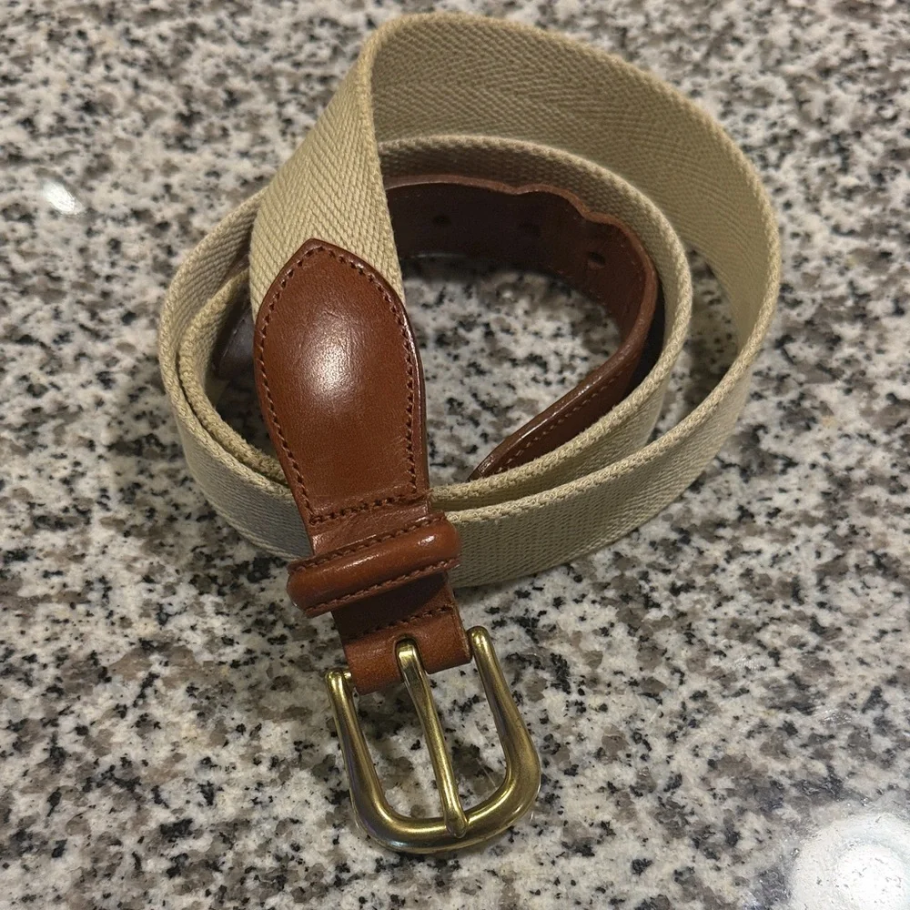 Vintage Coach Leather and Canvas Belt with Brass Buckle